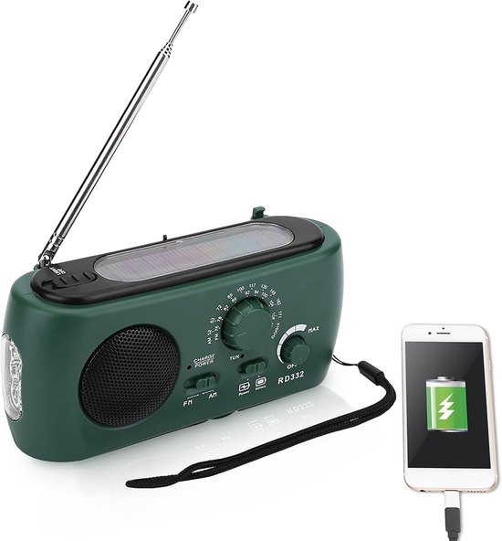 Kurbelradio Mit Solarbetrieb – Am/fm-radio Mit Handkurbel – Notfall-handyladegerät – Kompakt – Led-taschenlampe – Ideal Für Camping – Modell 1393c64b
