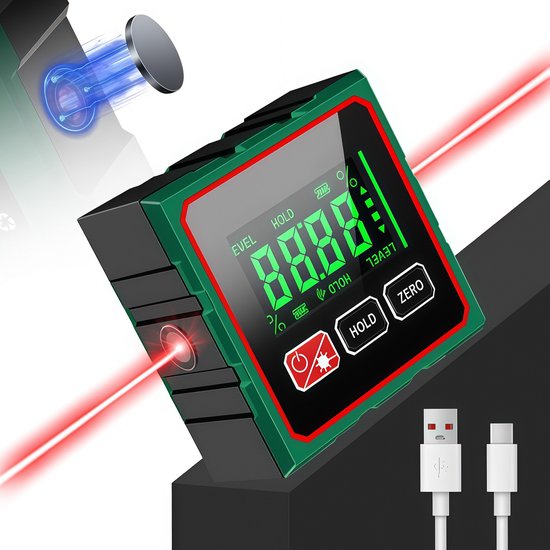 Winkelmesser, Digitaler Winkelmesser, Digitaler Neigungsmesser, Magnetischer Winkelmesser, Digitaler Winkelmesser Mit Elektrolaser, Würfel-neigungsmesser, Hintergrundbeleuchtet