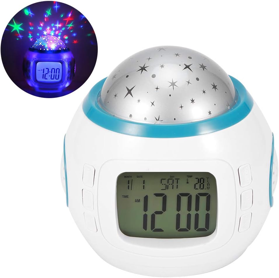 Sternenhimmel-nachtlichtprojektor, Led-musikwecker, Multifunktionale Temperaturanzeige, Weckerkalender, Countdown-timer Für Kinder