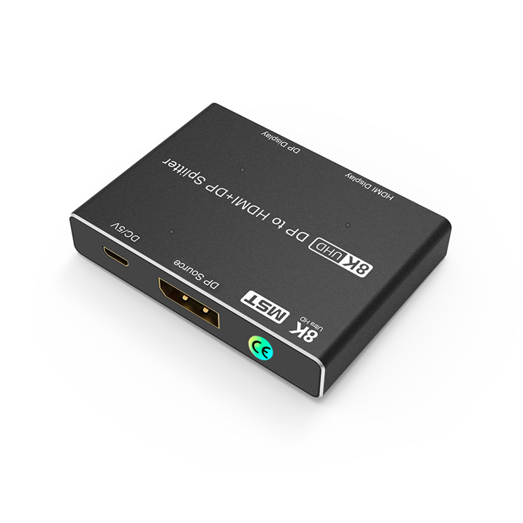 Dp-zu-dp/hdmi-2-in-1-splitter, Mst-dual-screen-split-display, 8k30hz-hd-display, Schwarz