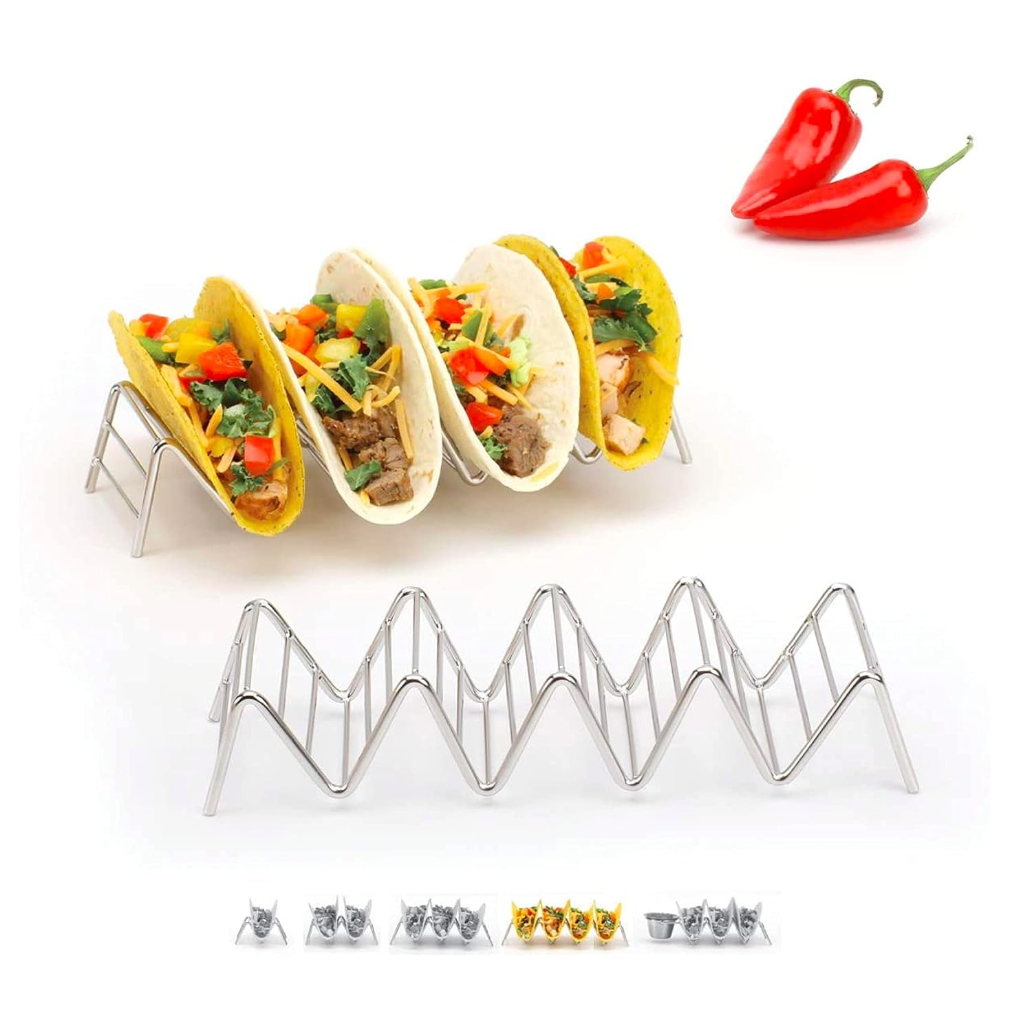 2-teiliges, Stapelbares Premium-edelstahlgestell, Jedes Gestell Fasst 4 Oder 5 Harte Oder Weiche Tortillas.