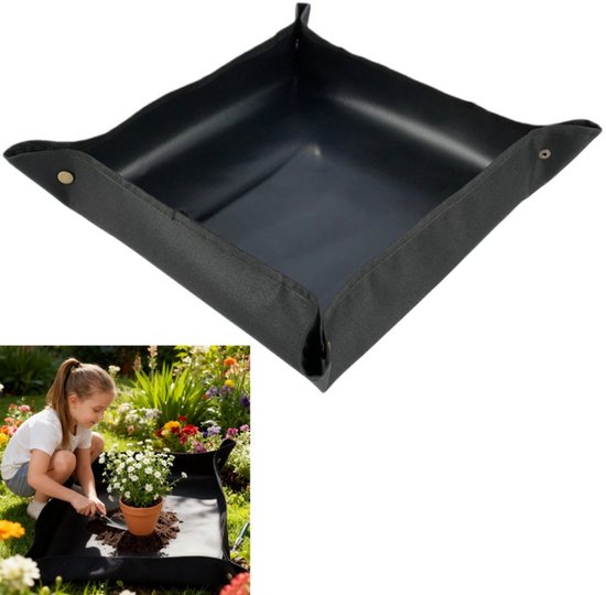 1er-pack Umtopfmatte, Wasserdichte, Faltbare Pflanzenumtopfmatte Mit Druckknöpfen, Schwarz, 100 X 100 Cm