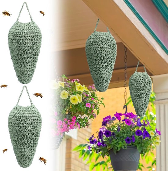 Gehäkeltes Künstliches Wespennest-set (2-teilig) – Künstliches Wespennest Zum Aufhängen Im Freien – 32 X 20 Cm – Grün