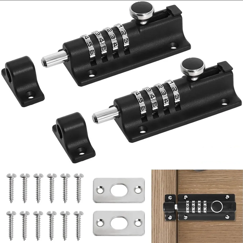 Schwarzes Türriegel-set (2 Stück) Mit 4-stelligem Zahlenschloss, 120 Mm