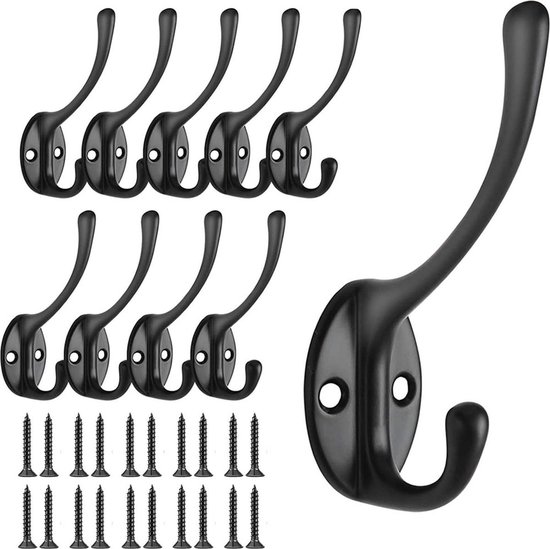10er-pack Doppelwandhaken Mit Schrauben Zum Aufhängen Von Jacken, Handtüchern Und Schlüsseln, Schwarz