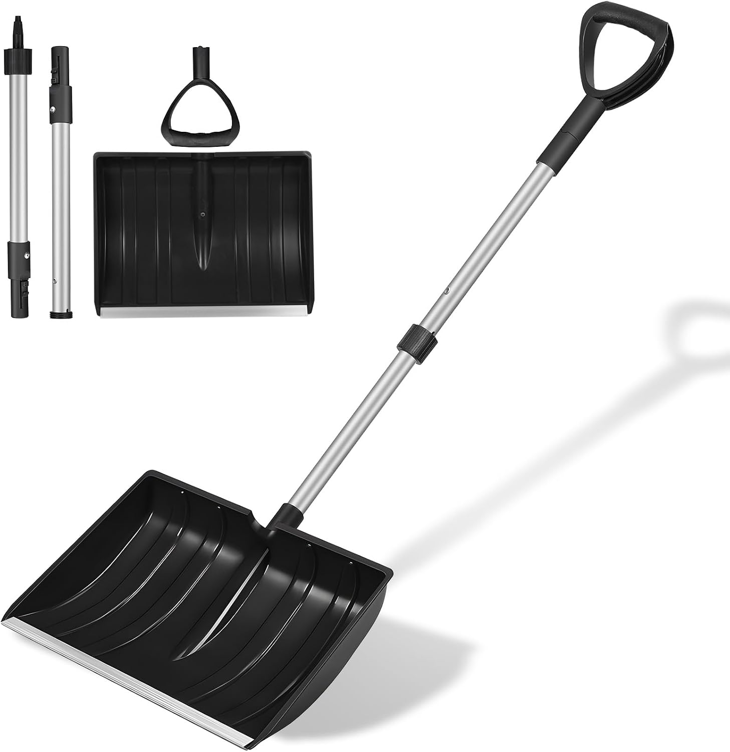 Ultraleichte Schneeschaufel 122 Cm – Wackelfreier Griff – 40 Cm Schaufelblatt Mit Metallschneide – Aluminiumgriff – Für Einfahrt, Auto, Camping, Notfälle – Schwarz