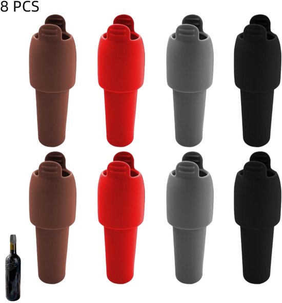 8er-pack Silikon-wein- Und Champagnerflaschenverschlüsse, Auslaufsichere Verschlussstopfen, 8 X 2,8 Cm, Rot + Schwarz + Grau + Braun