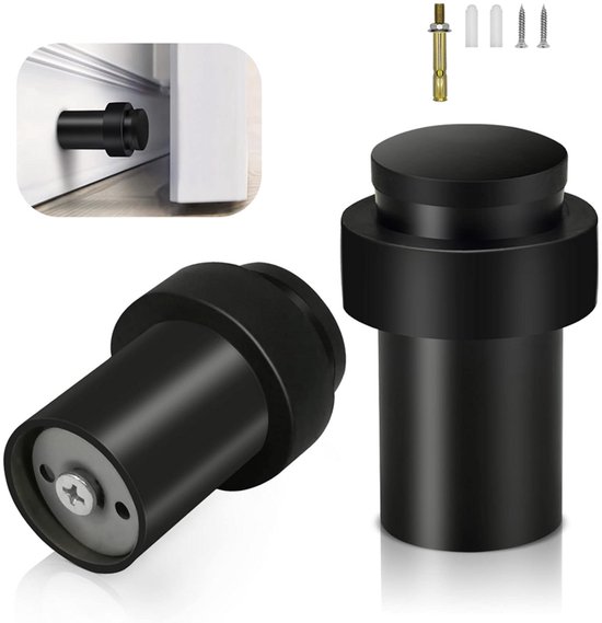 2-teiliges Set Schwarzer, Zylindrischer Türstopper (62 Mm) Zum Aufstellen – Mit Gummipuffer