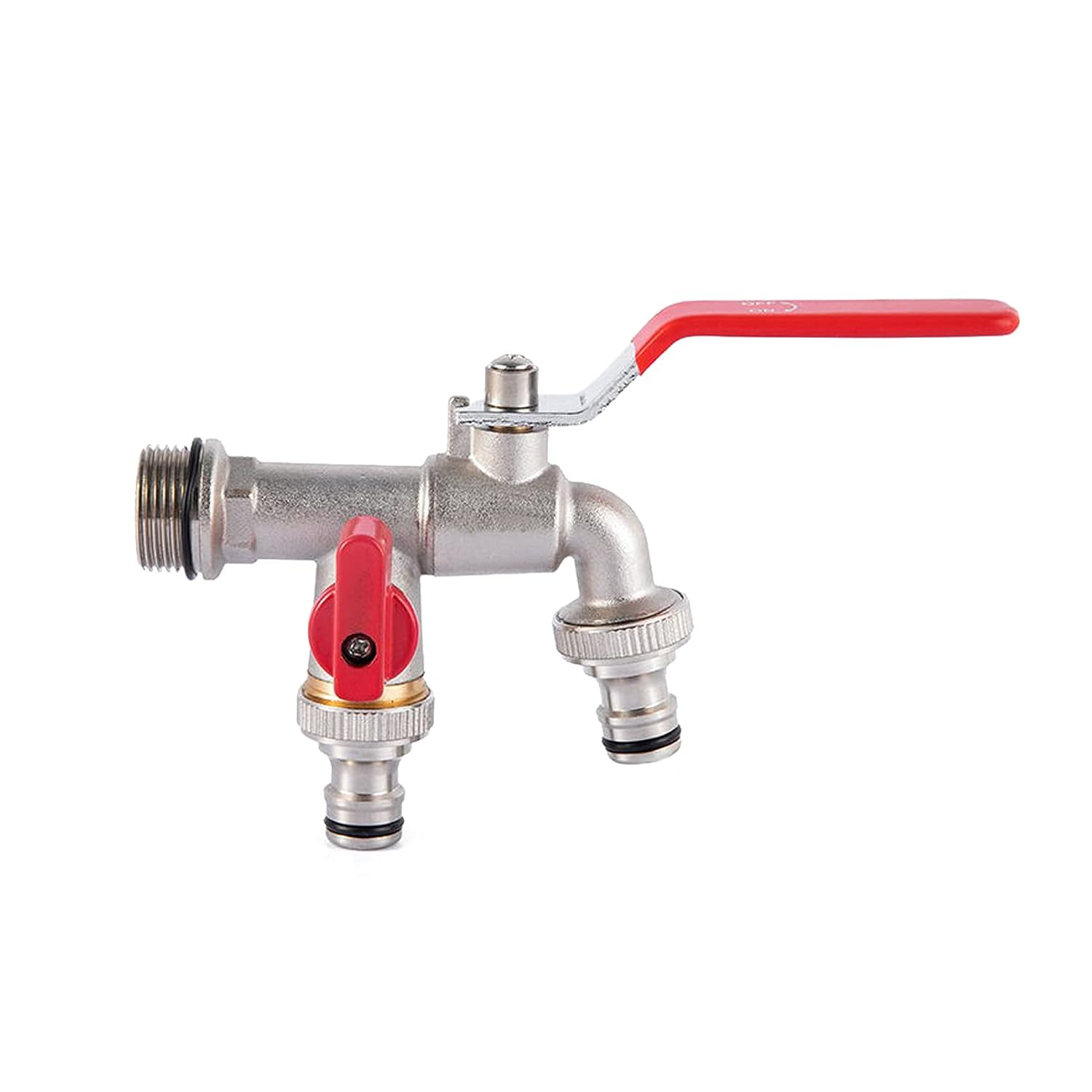 Doppelseitiger Schraubanschluss (1/2" Und 13/4") Mit Abnehmbarem Ventil Für Gartenbewässerung, Rotem Griff, 1 Stück