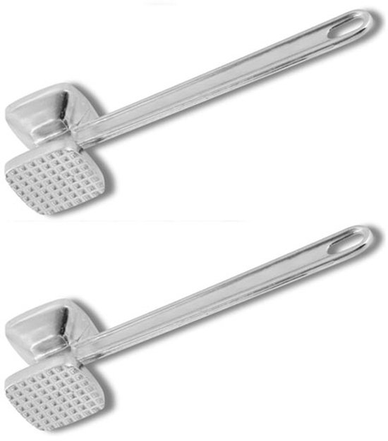 2-teiliger, Doppelseitiger Fleischklopfer Aus Edelstahl, 19,5 X 4,5 X 4,5 Cm – Geeignet Für Steak, Rindfleisch, Hähnchen Und Geflügel – Silber