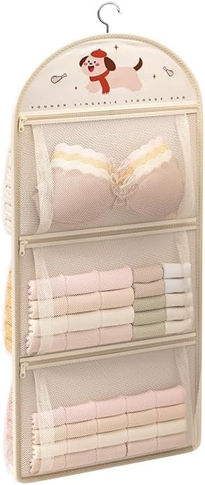 Packung [dreilagige, Einseitige Version] Spring Dog - Mit Reißverschluss - Doppelt Verwendbarer Badezimmerschrank - Schutzhülle - Unterwäsche Und Socken (beige)