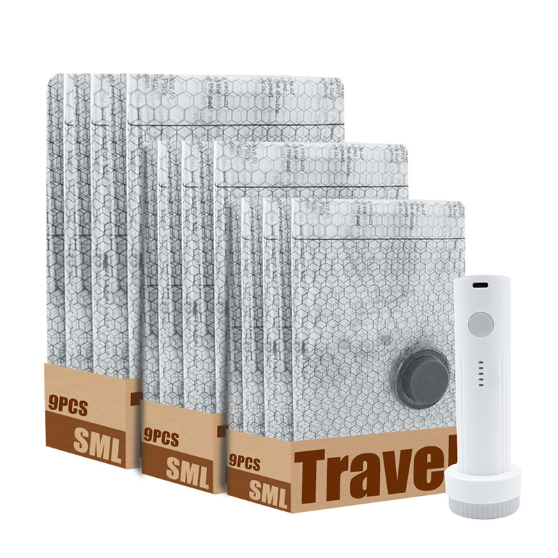 Aufbewahrungsbeutel Für Daunenjacken, Koffer Und Reisestaubsauger, 3 Größen (s, M, L), Mit Kompressorpumpe, 9 Beutel Pro Packung