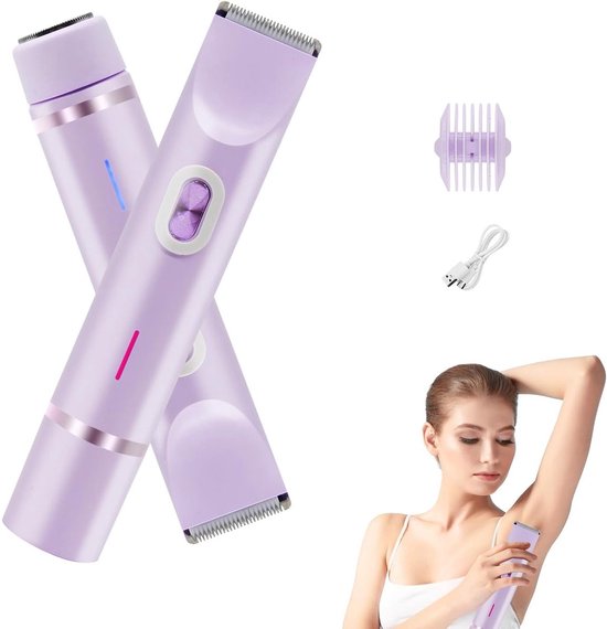 Haarentfernungsgerät Für Frauen, Doppelkopf-bikini-trimmer, Gesichtshaarentfernung, Usb-aufladbar, 1 Stück, Lila, Für Achseln, Beine Und Bikinizone