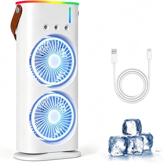4-in-1 Mini-klimaanlage, 280 Ml, 3 Geschwindigkeitsstufen, 3 Nebelstufen, 7-farbige Led-beleuchtung, Luftbefeuchter