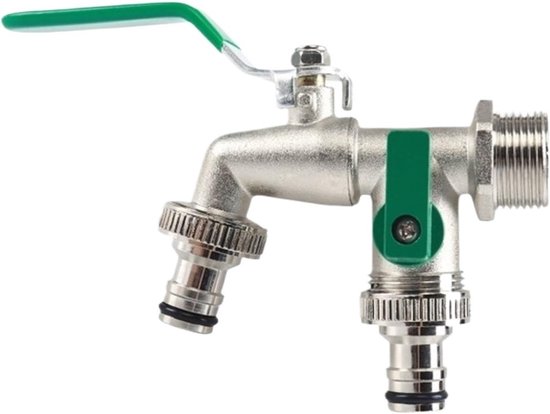 Universeller, Frostsicherer Messing-außenwasserhahn Mit Zwei Auslässen Und 3/4-zoll-anschlüssen – Gold/silber