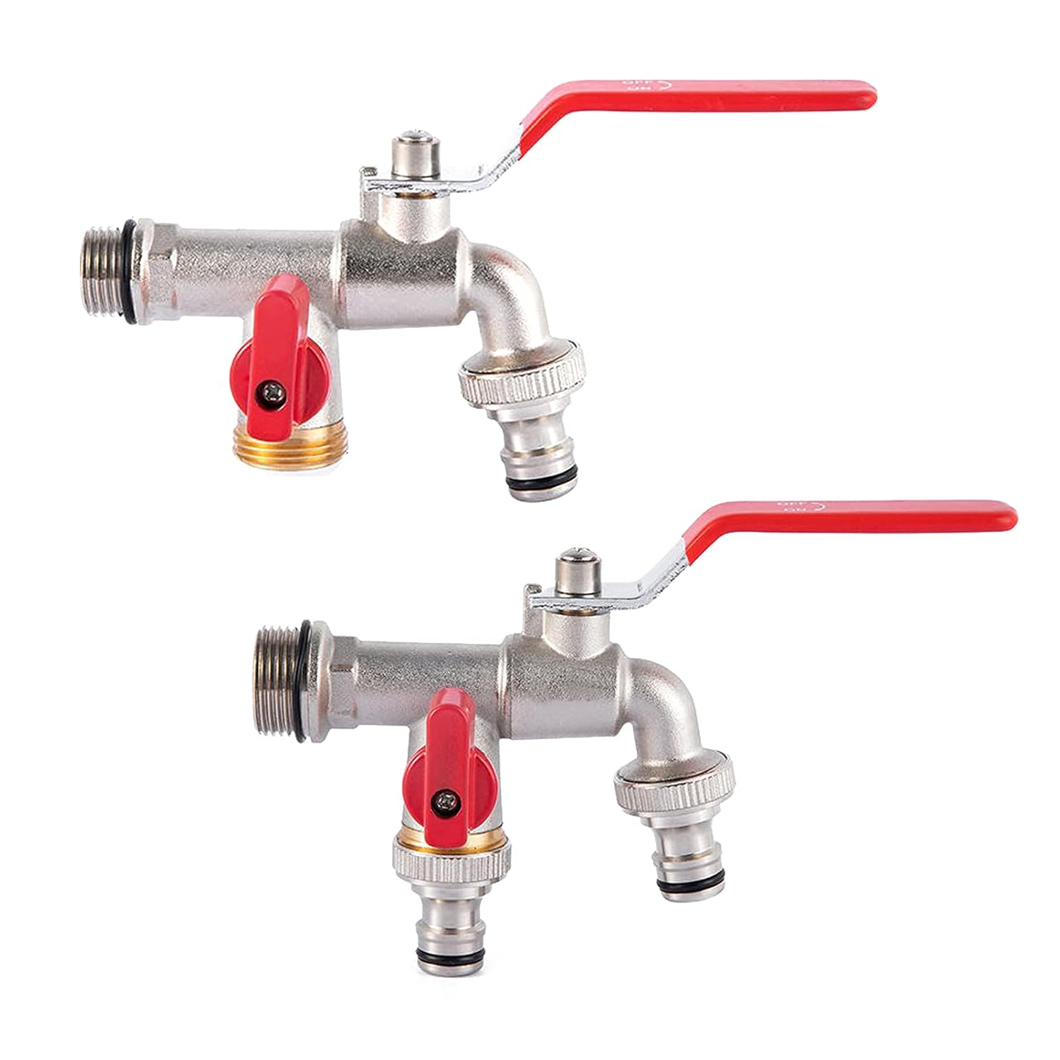 Doppelter Schraubanschluss (1/2" Und 1 3/4"), Abnehmbares Auslassventil, 1-teilig, Für Gartenbewässerung, Trinkwasser, Pflanzen, Roter Griff