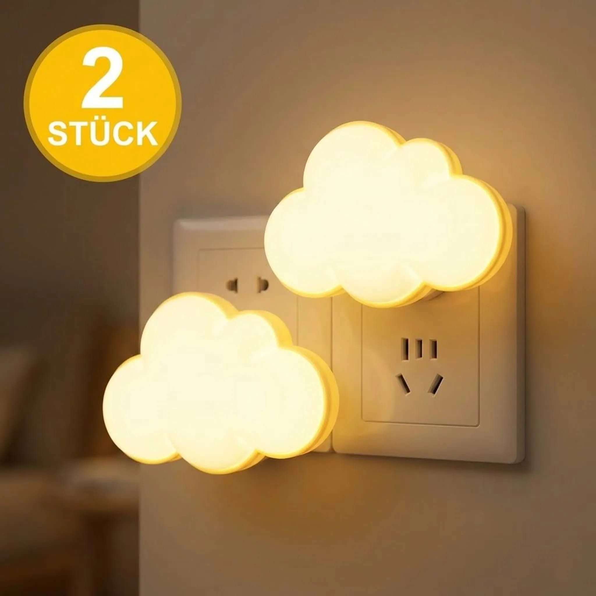 2er-packung Led-nachtlichter In Wolkenform Mit Lichtsensor Zum Einstecken – Warmweiß