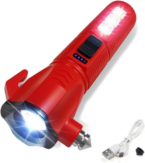Rote Auto-notfall-taschenlampe, 2000 Lumen, Usb-aufladbar Mit Gurtschneider