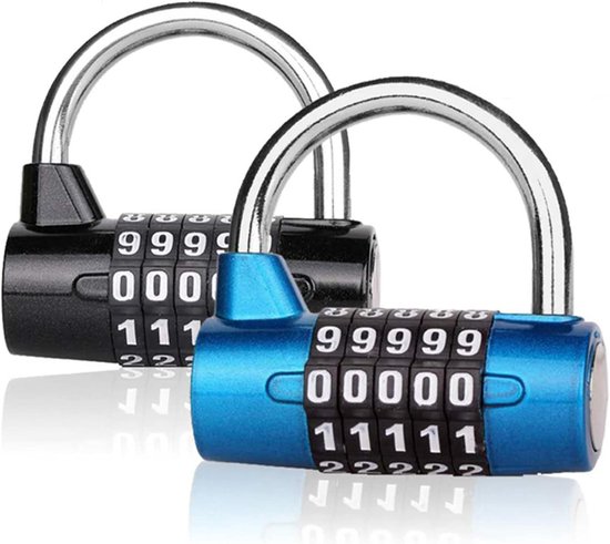 Zahlenschloss, 2er-pack, Vorhängeschloss, 5-stellig, Universell, 65 Mm Lang, 7 Mm Durchmesser, Zinklegierung, Blau/schwarz