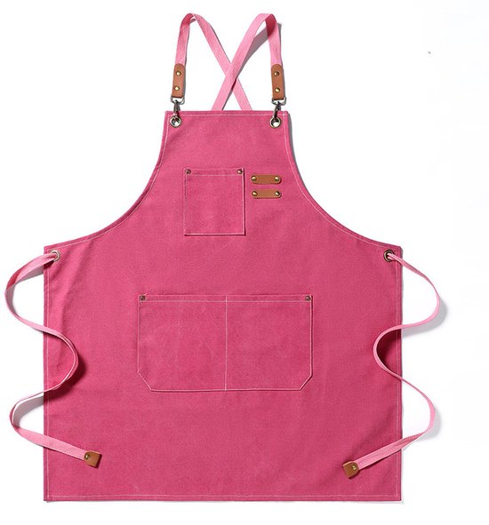 Kochschürze Aus Canvas Für Damen Und Herren, Verstellbare Baumwollschürze Mit 3 Taschen, Ideal Für Küche, Grill, Kaffee, Bbq, Basteln, Garten Und Barkeeper, Gekreuztes Design, Rosa