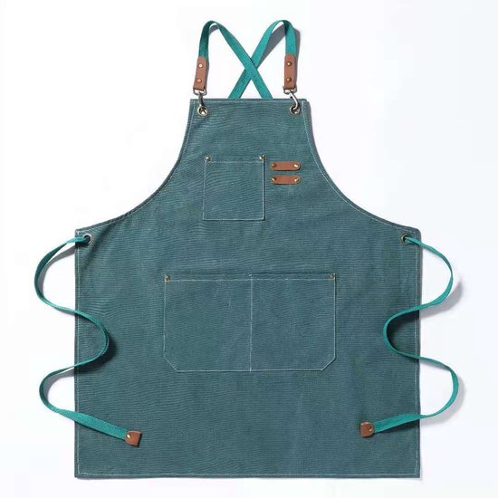 Unisex-schürze Aus Canvas, Verstellbare Baumwoll-arbeitsschürze Mit 3 Taschen, Geeignet Für Küche, Grill, Café, Barbecue, Basteln, Gartenarbeit Und Barkeeper, Strapazierfähig, Smaragdgrün