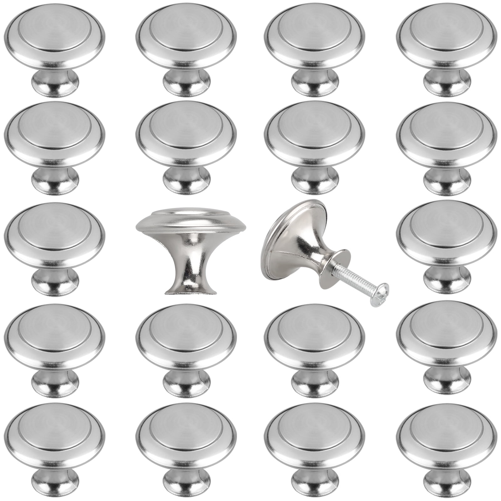 20er-packung 27 Mm Küchenschrankknöpfe Und Schubladengriffe Aus Gebürstetem Nickel, Silberfarben, Inklusive Schrauben, Robustes Beschlagset