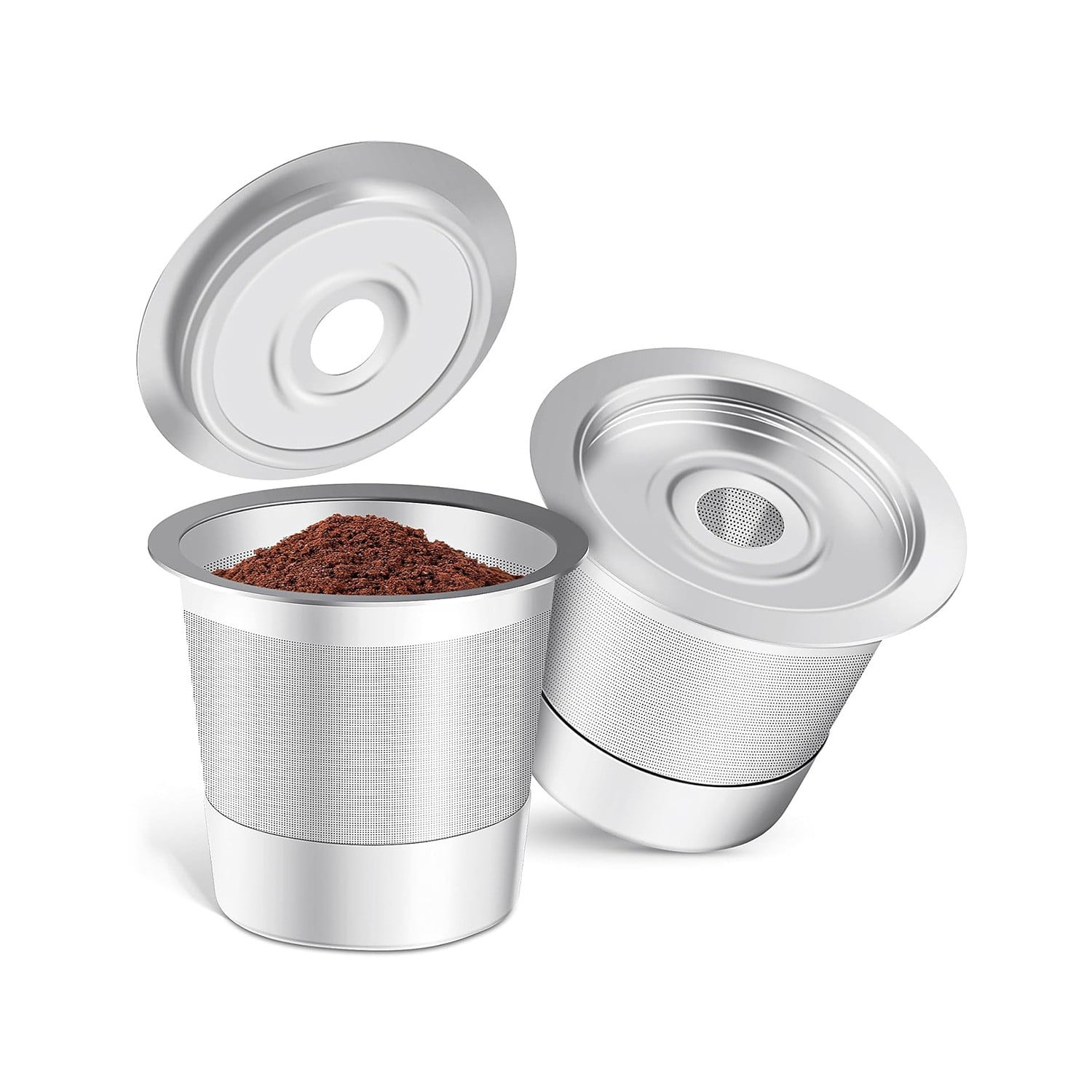 Zwei Wiederverwendbare Kaffeekapseln Mit Pulverfüllbechern – Für Kaffeemaschinen – Nachfüllbare Pulverbecher Aus Edelstahl, Kaffeekapseln Aus Metall