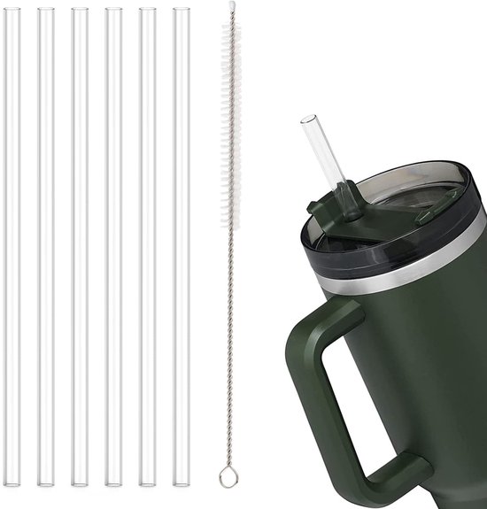 Packung Mit 6 Wiederverwendbaren, Robusten, Transparenten Plastikstrohhalmen Mit Reinigungsbürste - Passend Für 20/30/40 Oz Becher.