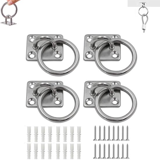 Ein Set Aus 4 Haken, Extra Starken Edelstahlhaken, Decken- Und Wandhaken, Quadratischen Ringhaken Zur Wandmontage, Rechteckigen M5-ringen