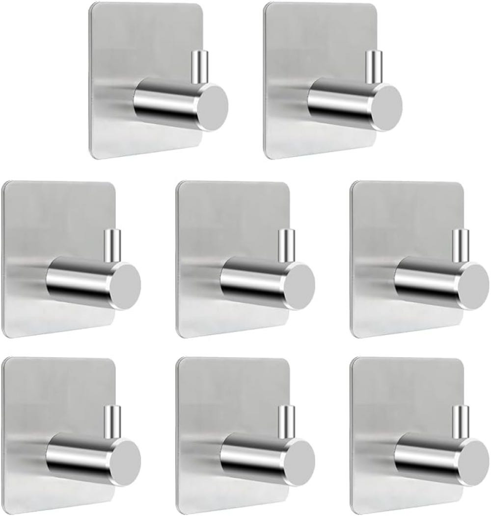 8 Klebehaken, 8 Selbstklebende Haken, Edelstahl-badezimmerwandhaken (silber)