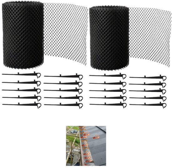 2er-pack Schwarze Laubfanggitter Für Dachrinnen Mit 20 Befestigungsclips, 15 Cm X 6 M, Verhindert Verstopfungen Durch Laub Und Schmutz