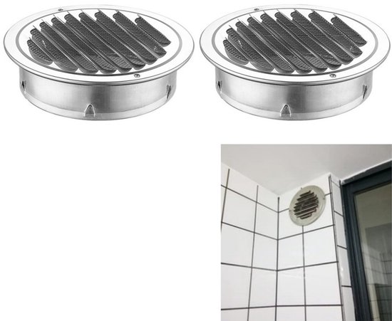 2er-pack – Silbernes, Rundes Lüftungsgitter Aus Edelstahl Mit Abdeckung Und Drahtgeflecht Für 120-mm-rohre