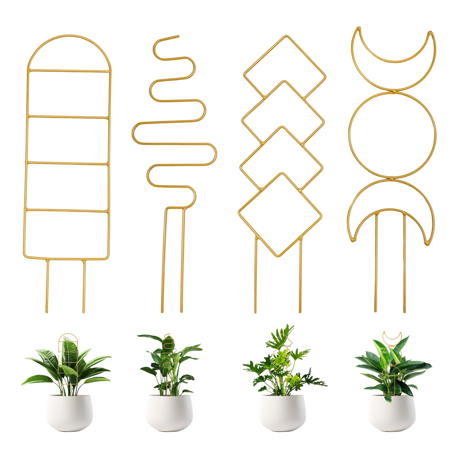 4-teiliges Set Goldfarbener Pflanzenständer Aus Metall, Kleine Ständer Für Topfpflanzen Im Innen- Und Außenbereich, Geeignet Für Kletterpflanzen, Efeu Und Andere Blumen. Gold
