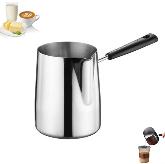 1 Stück, Kaffeekanne, Kaffeekanne Aus Edelstahl, Milchwärmer, Butterschmelzer, Kaffeekanne Mit Ausguss, Kaffeebesteck Mit Langem Griff