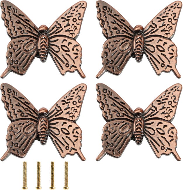Set Mit 4 Schmetterlingsgriffen Für Schubladen, Schränke Und Holzkisten, 40 X 44 X 20 Mm, Rötlich-kupferfarben