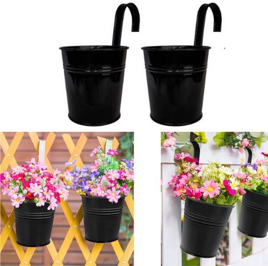 2er-pack Schwarze Metall-hängeblumenkübel 10x10 Cm Mit Abflusslöchern