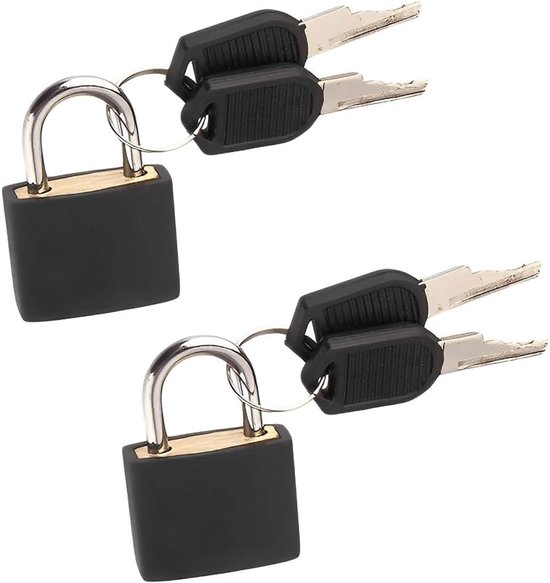 Gepäckschlösser (2er-pack, 3 X 1 X 2,3 Cm) – Mini-vorhängeschlösser Mit Messingkern Und Schlüsseln – Schwarz