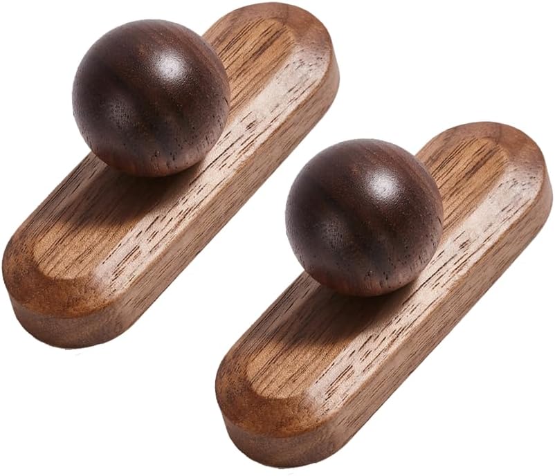 2-teilige Kugelförmige Schrankknöpfe Aus Schwarzem Walnussholz Mit Einzellochsockel (25 Mm)
