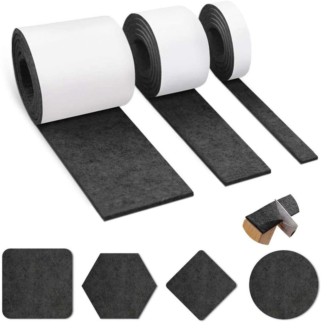 Selbstklebende Filzgleitmatten, 3 Rollen, Schwarz – 100 Cm X 10 Cm + 100 Cm X 5 Cm + 100 Cm X 2 Cm, Möbelschutz-gleitmatten Mit Schutzschicht