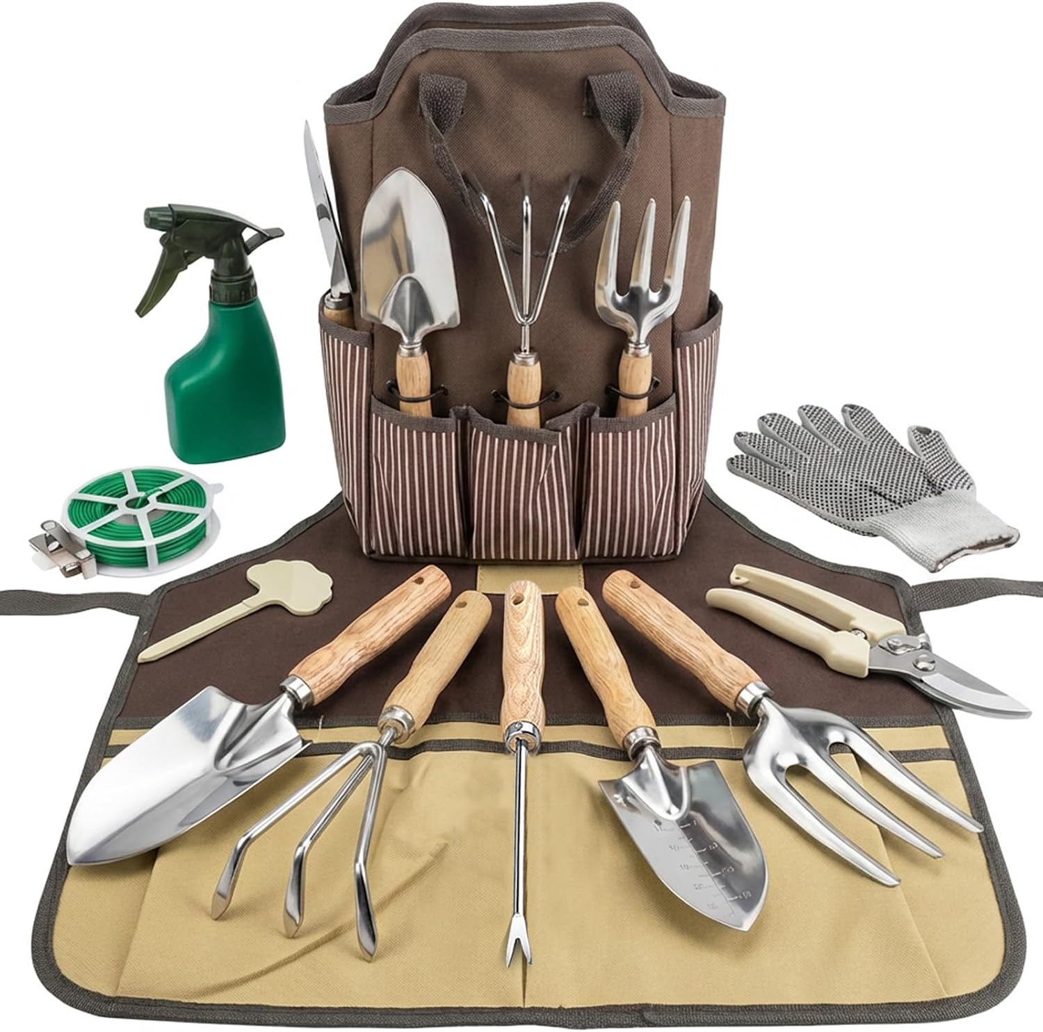 12-teiliges Gartengeräte-set Aus Edelstahl – Robustes Werkzeugset Mit Großer Gartentasche Und Schürze – Ergonomisches Design – 12-teilig