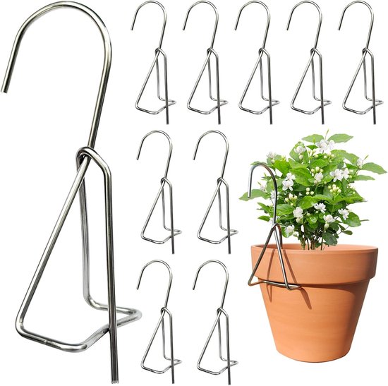 Hängende Pflanzenregale, 10 Stück, Blumentopfhaken Und -aufhänger, Wandmontage, Vertikal, Für Balkone, Terrassen, Wände Und Gärten, Silber