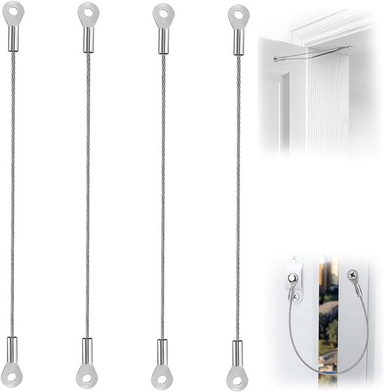 4-teiliges Schrank-/fenstertür-begrenzerset, Flexibles Edelstahl-geflechtkabel.