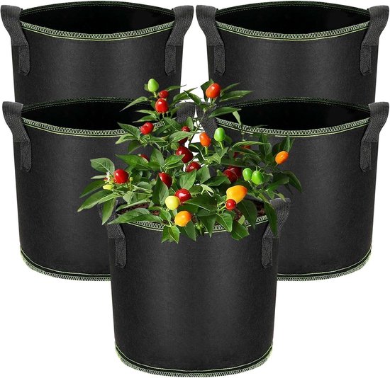 5er-pack Pflanzsäcke – Vliesstoff-blumentöpfe Mit Griffen – Wiederverwendbar – Pflanzsäcke Für Bäume – Anzuchtschalen – Erdbeeren, Tomaten – 35 X 28 Cm
