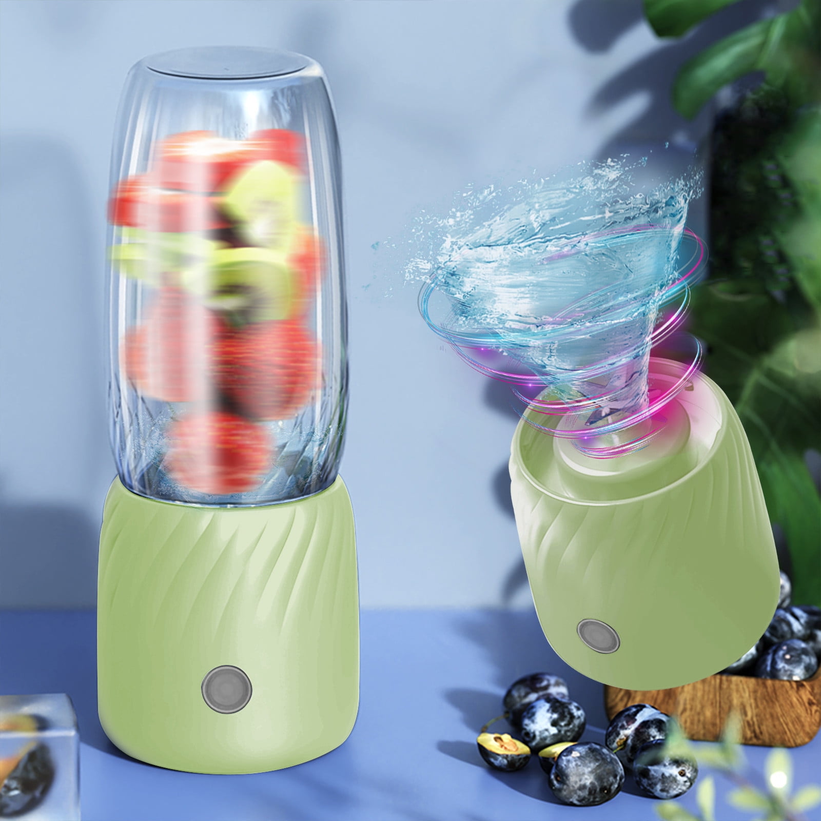 Mixer/entsafter - Usb-ladegerät - 6 Edelstahlklingen - 350 Ml Fassungsvermögen - Handmixer - Für Smoothies - Säfte - Sport - Reisen - Und Outdoor-aktivitäten (grün)