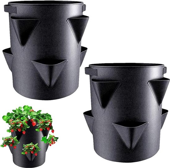 2 Pflanztöpfe/erdbeertöpfe, Stoffblumentöpfe Mit 6 Seitentaschen, Für Den Garten Im Freien, Atmungsaktive Erdbeertöpfe Mit Drainage