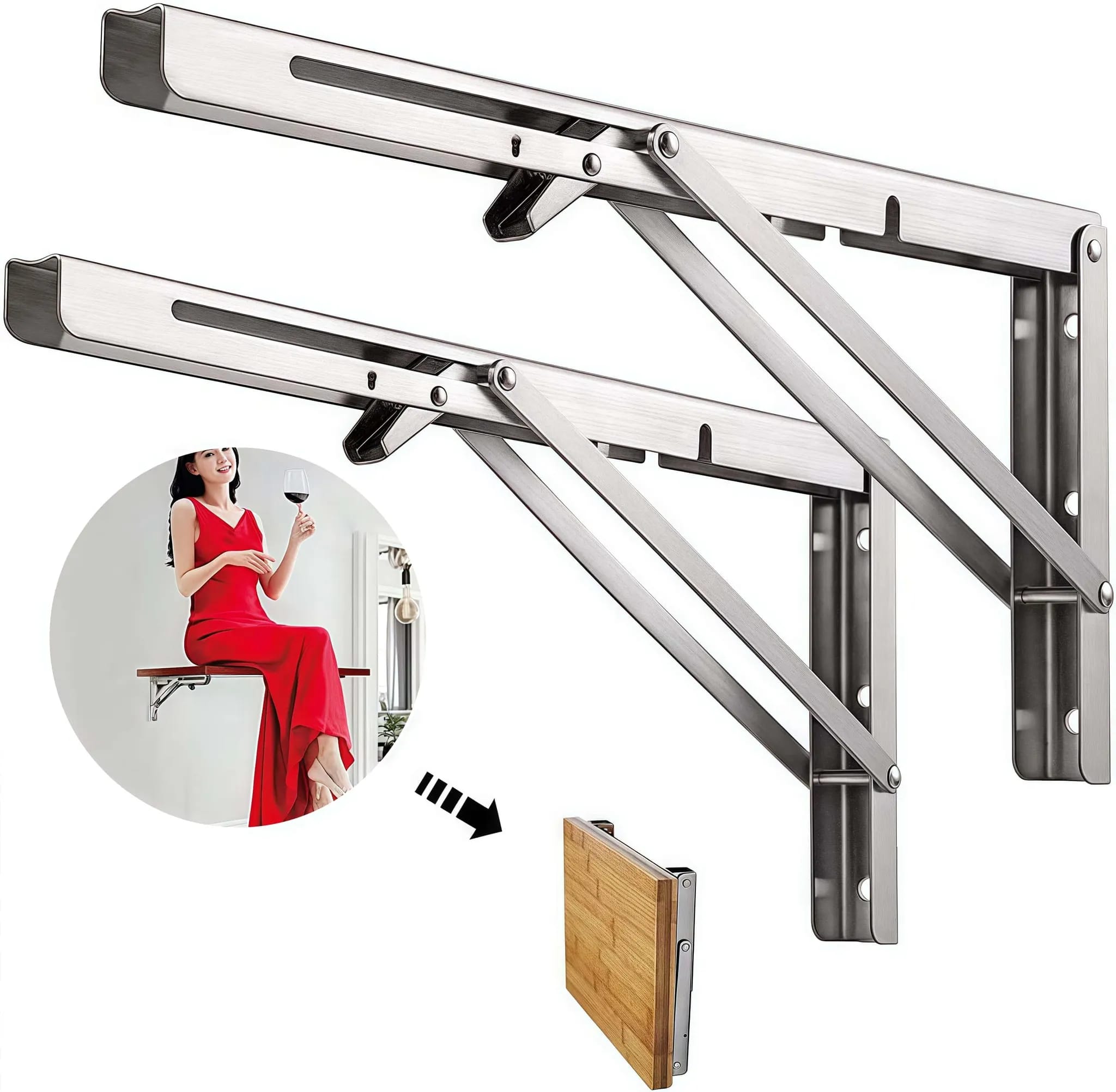 2er-pack 500 Mm Klappregalträger – Robuste Klappstützen Aus Edelstahl – Tragkraft 180 Kg – Silber