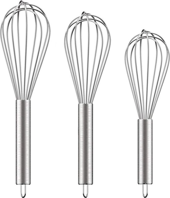 Schneebesen-set – Handmixer – Manueller Schneebesen – 20 Cm + 25 Cm + 30 Cm – Butterschneebesen – Geeignet Zum Backen In Der Küche – Silber – Edelstahl