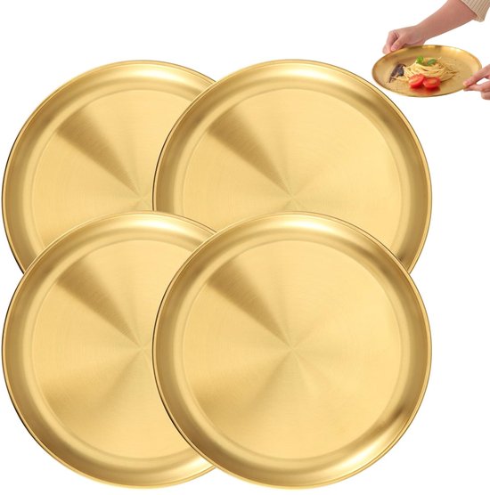 Das Set Beinhaltet: Runde Metallplatte, Edelstahlplatte, Runde Metallschale, 20 Cm Aufbewahrungsbox, Bruchsichere Platte, Spülmaschinenfest (gold)