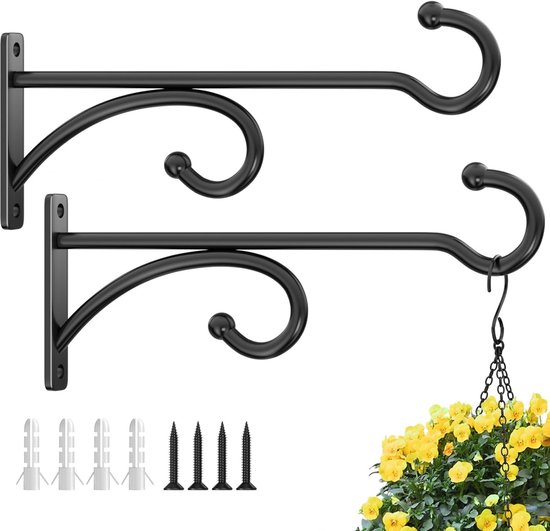 2er-pack Metall-pflanzenhaken 15 Cm Für Hängeampeln Und Vogelfutterhäuser Im Innen- Und Außenbereich, Schwarz.