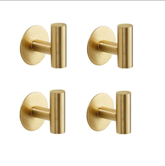 Ein Set Aus Zwei Selbstklebenden Haken Aus Gebürstetem, Goldfarbenem Edelstahl Sus304 – Robuste Und Wasserfeste Wandhaken